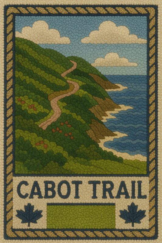 NEW! "Cabot Trail Hooked Rug," in the East Coast Tradition.