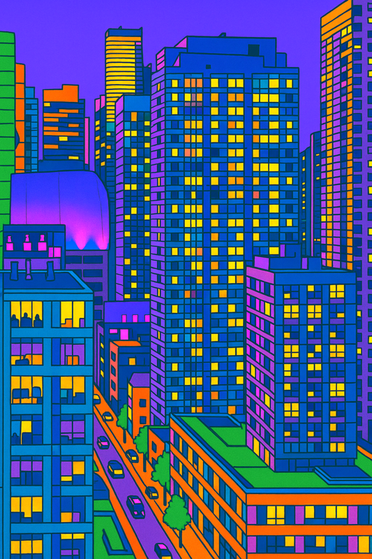 "Neon City," in the Neon Pop Art style.