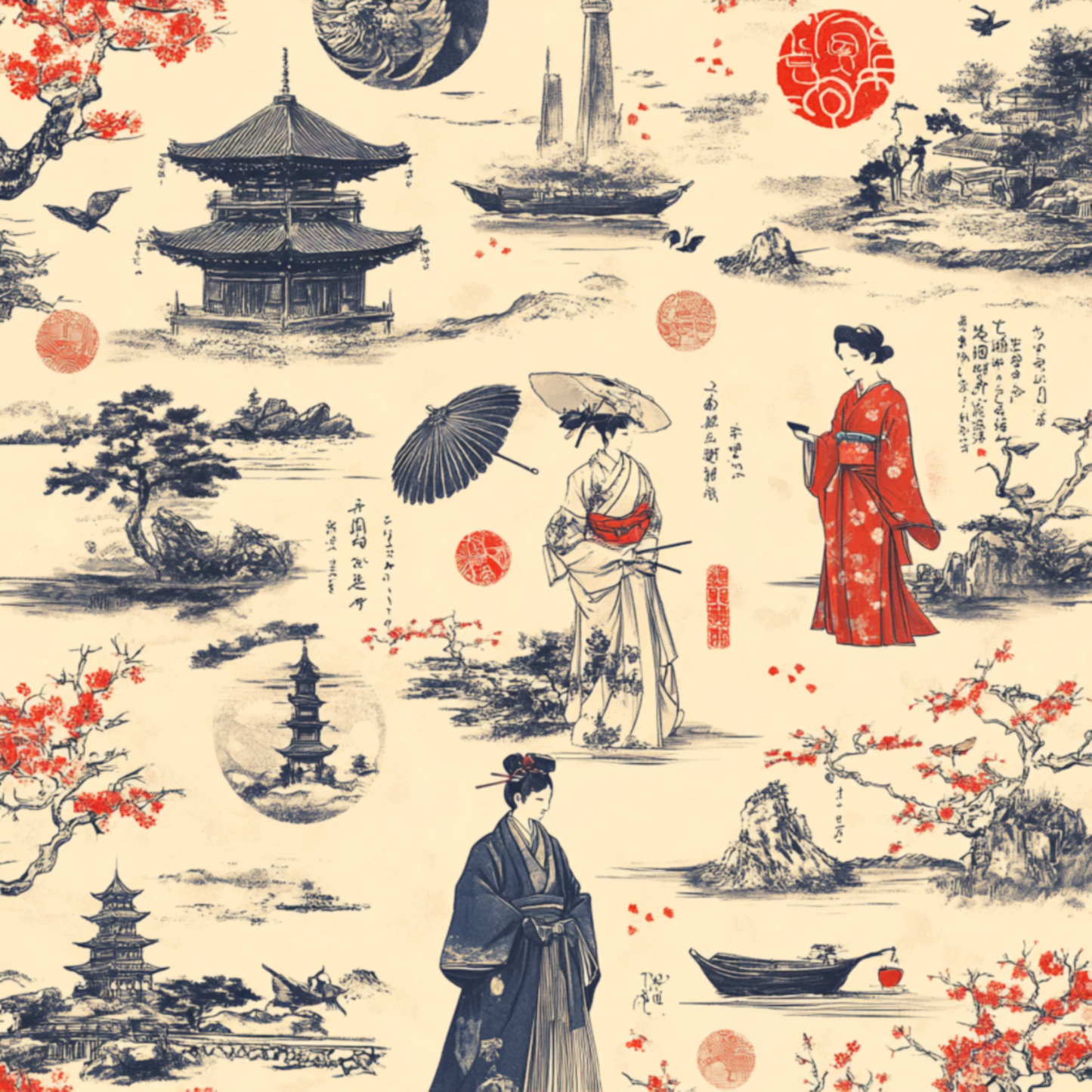 Imperial Japanese inspired wallpaper