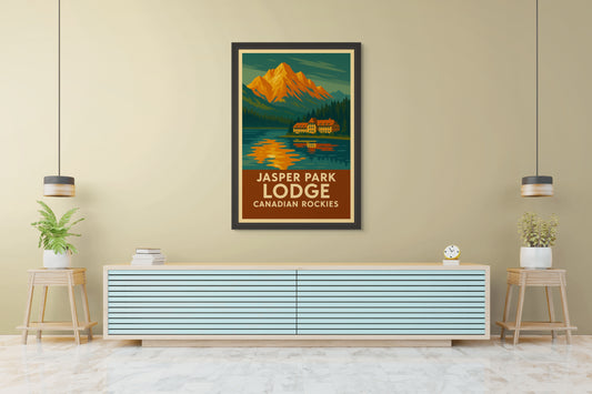 FRAMED & READY TO HANG! Jasper Lodge, Rocky Mountains, Alberta.