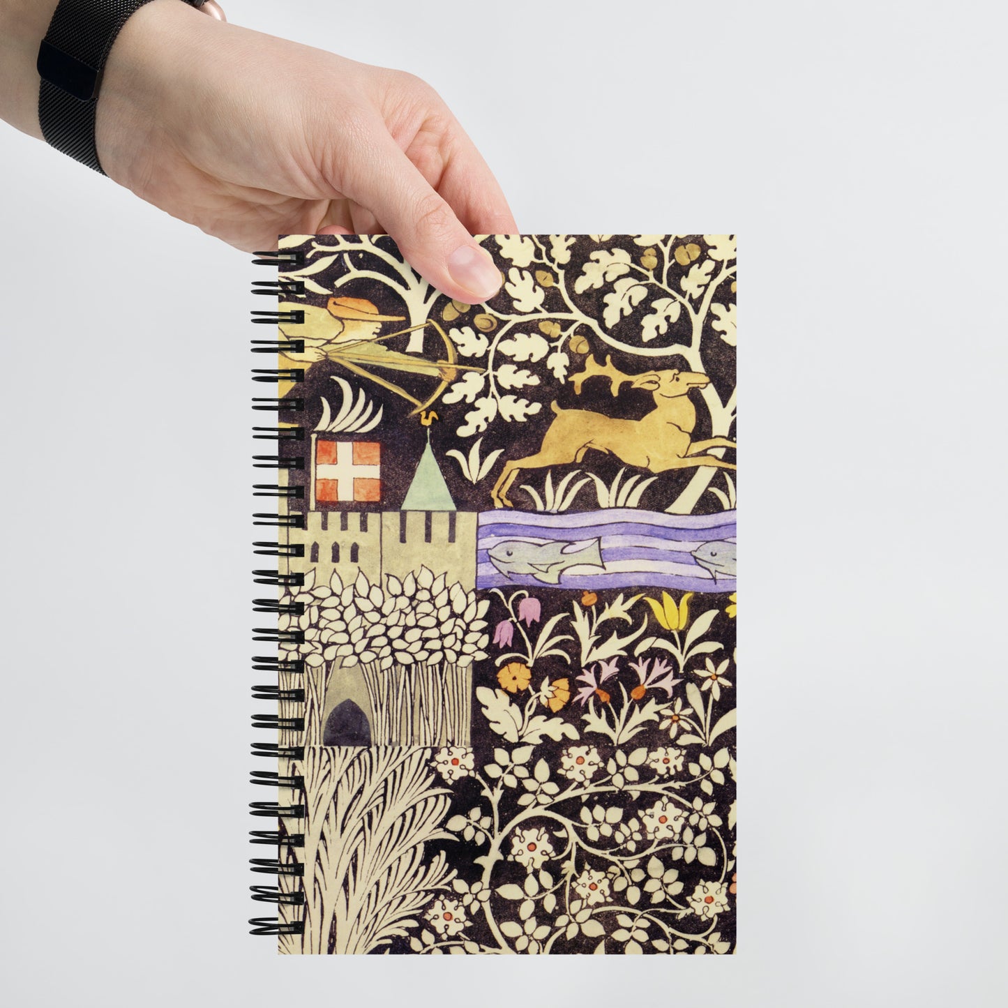 Spiral notebook featuring The Huntsman design by C.F.A. Voysey, 1919.