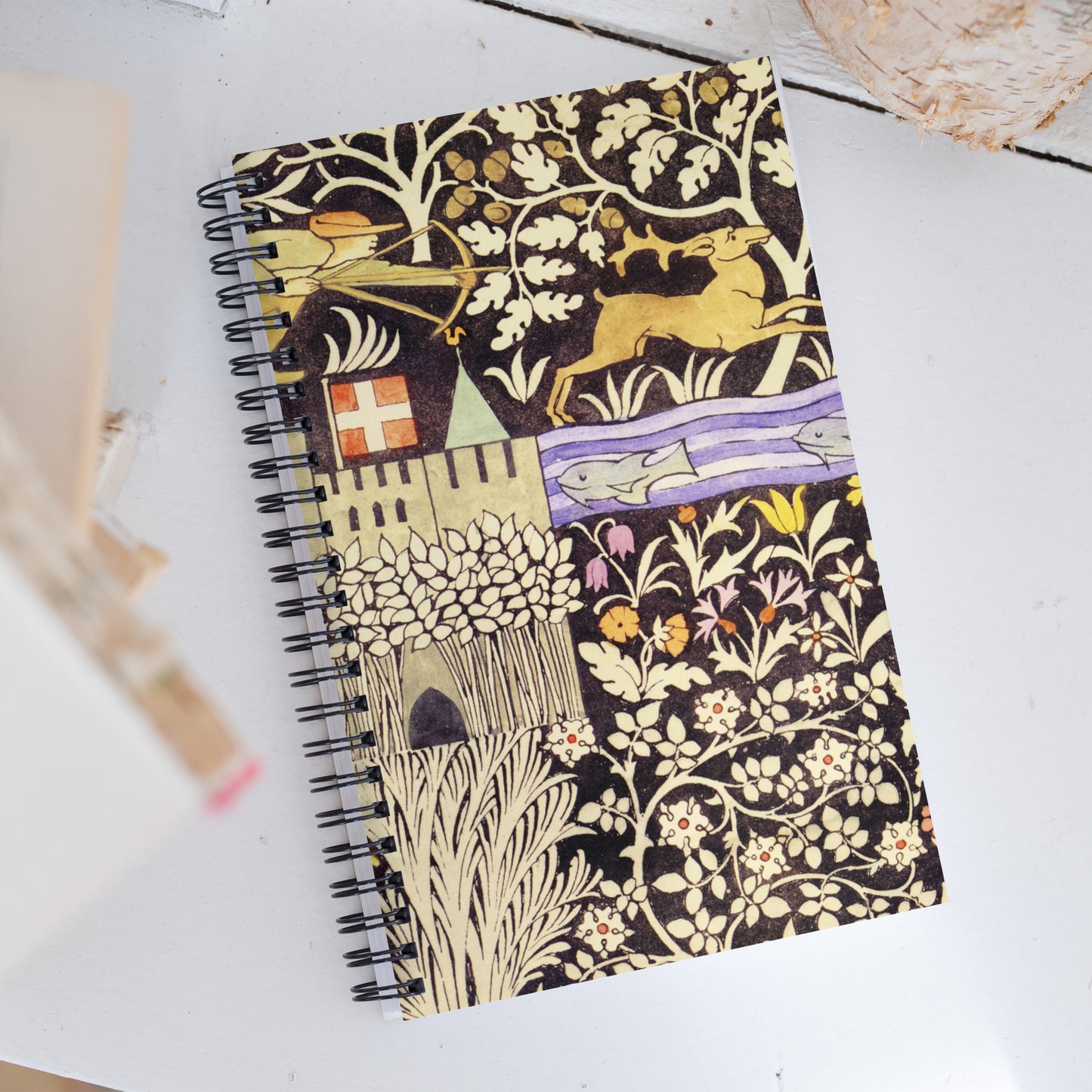 Spiral notebook featuring The Huntsman design by C.F.A. Voysey, 1919.