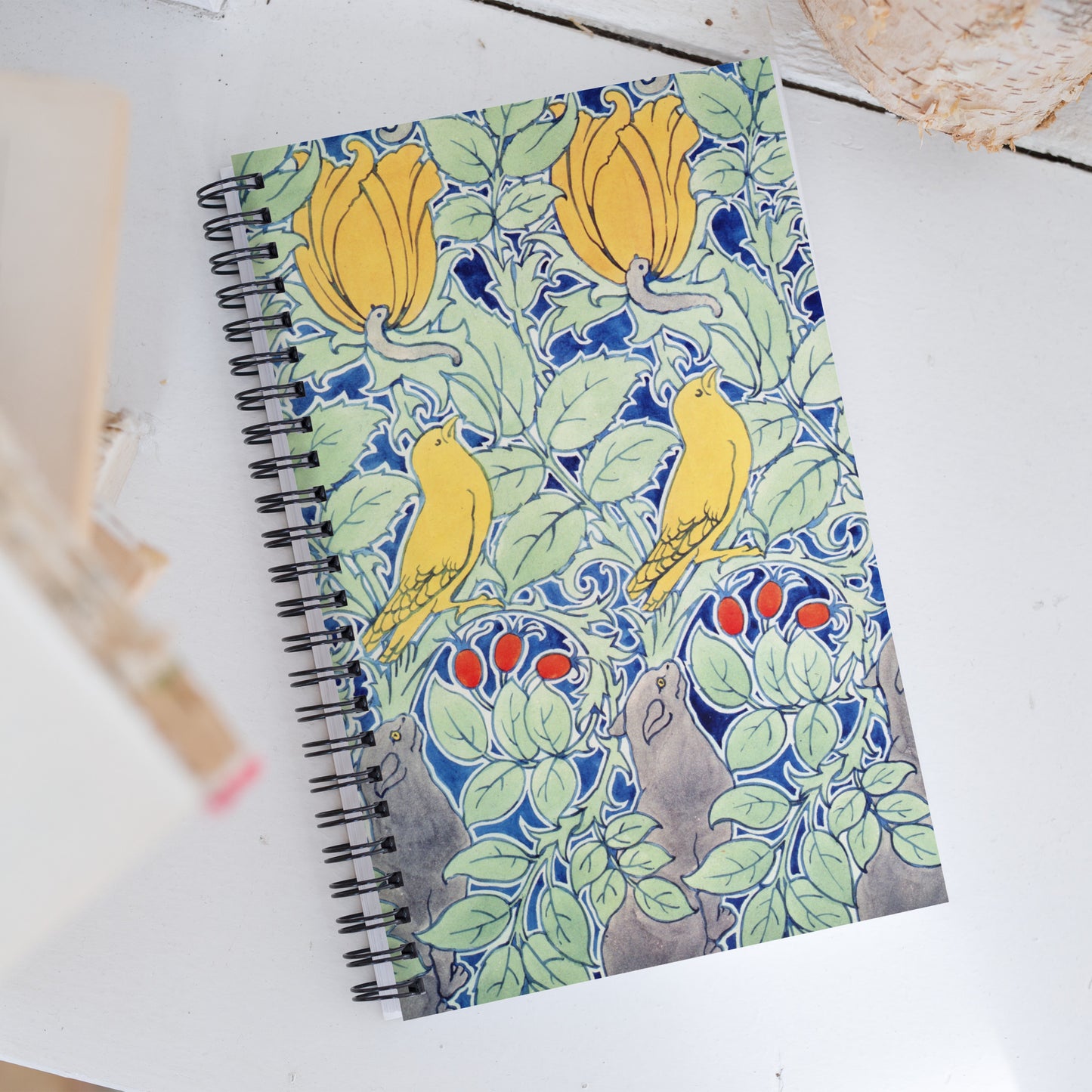 Spiral notebook featuring "Let Us Prey," art nouveau design by C.F.A. Voysey, 1909