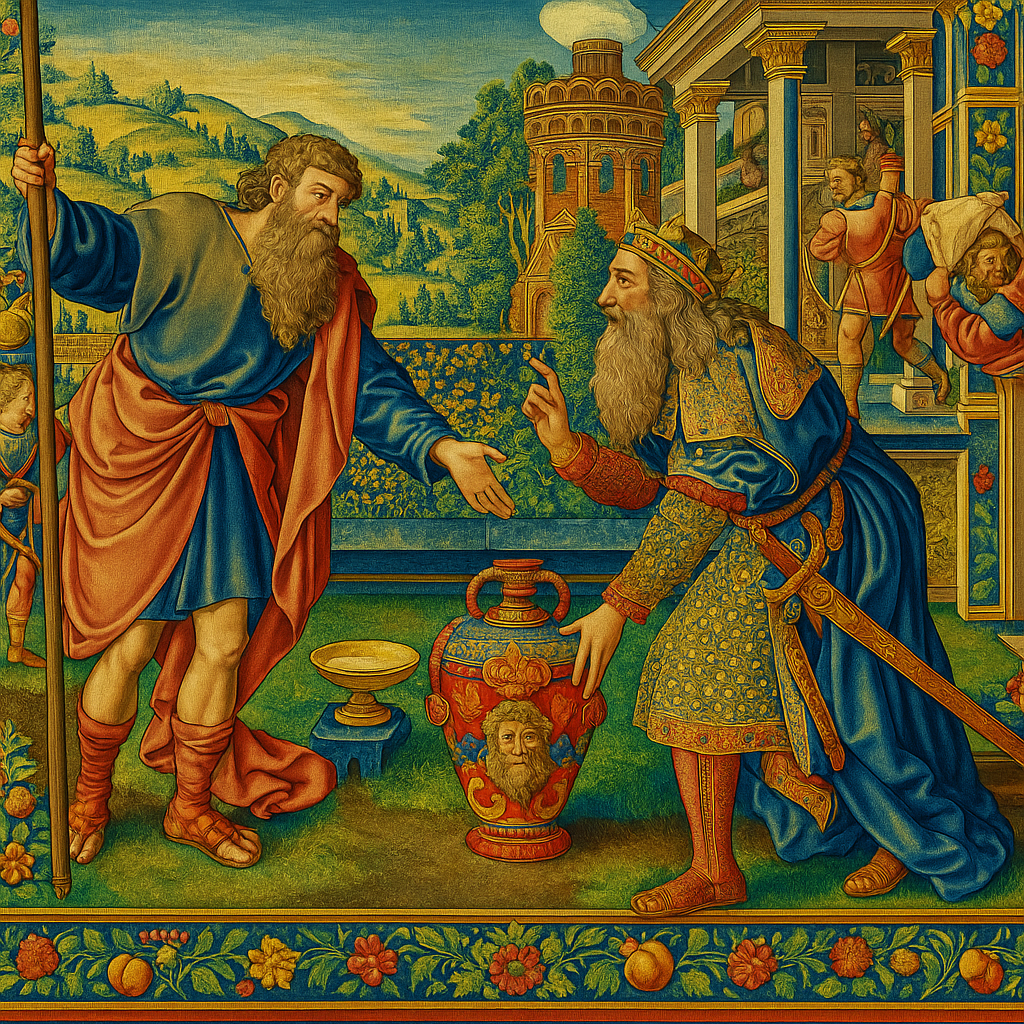 Renaissance tapestry showing Abraham Entertaining the Angels, commissioned by Henry VIII