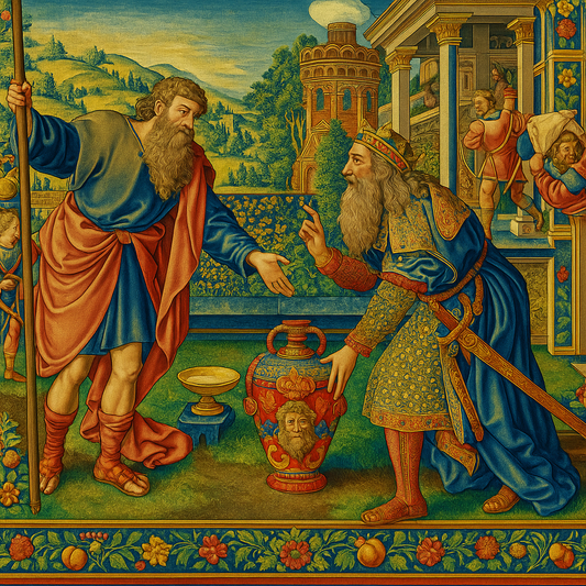 Renaissance tapestry showing Abraham Entertaining the Angels, commissioned by Henry VIII