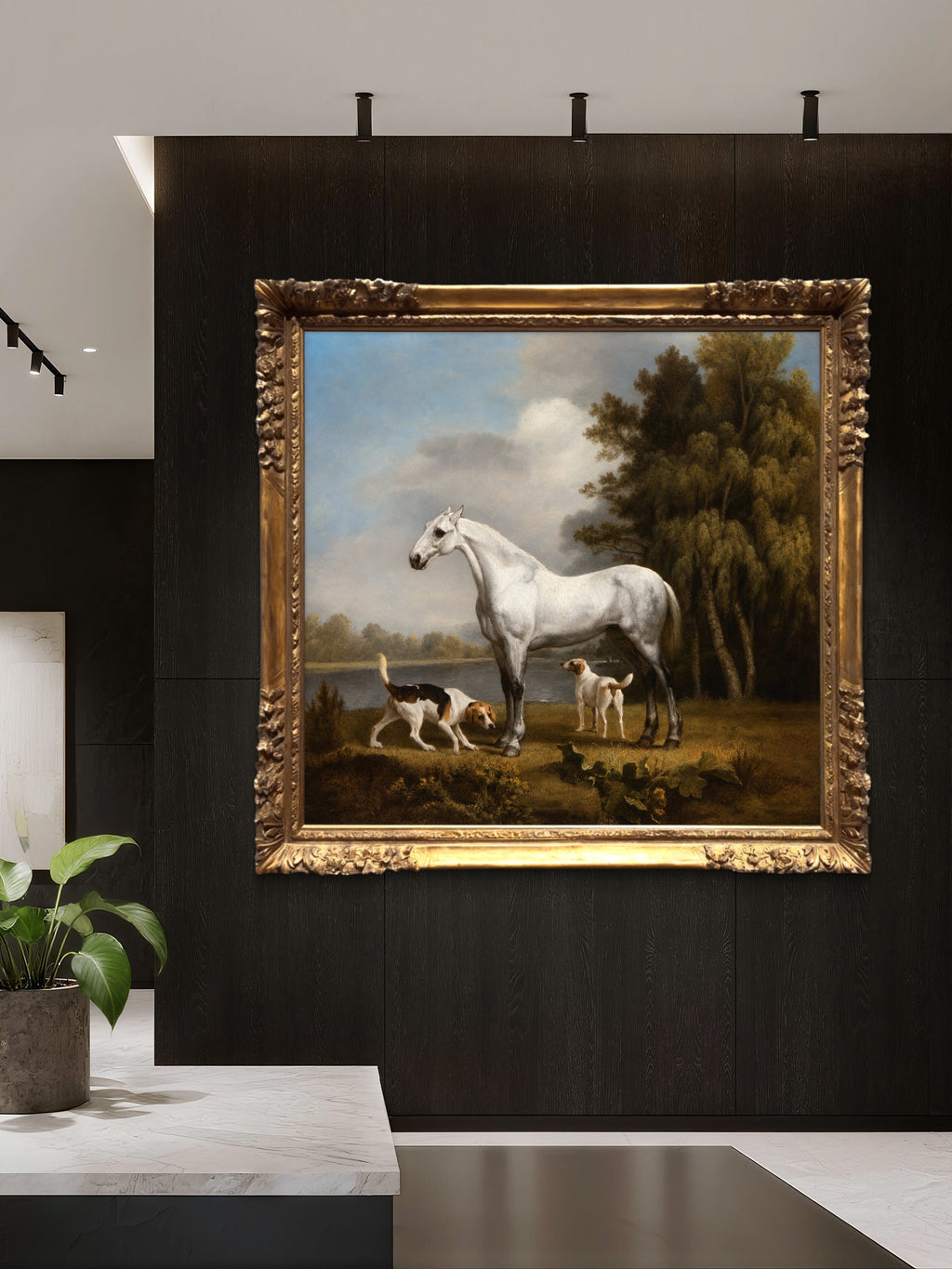Dapple Grey Hunter with Foxhounds