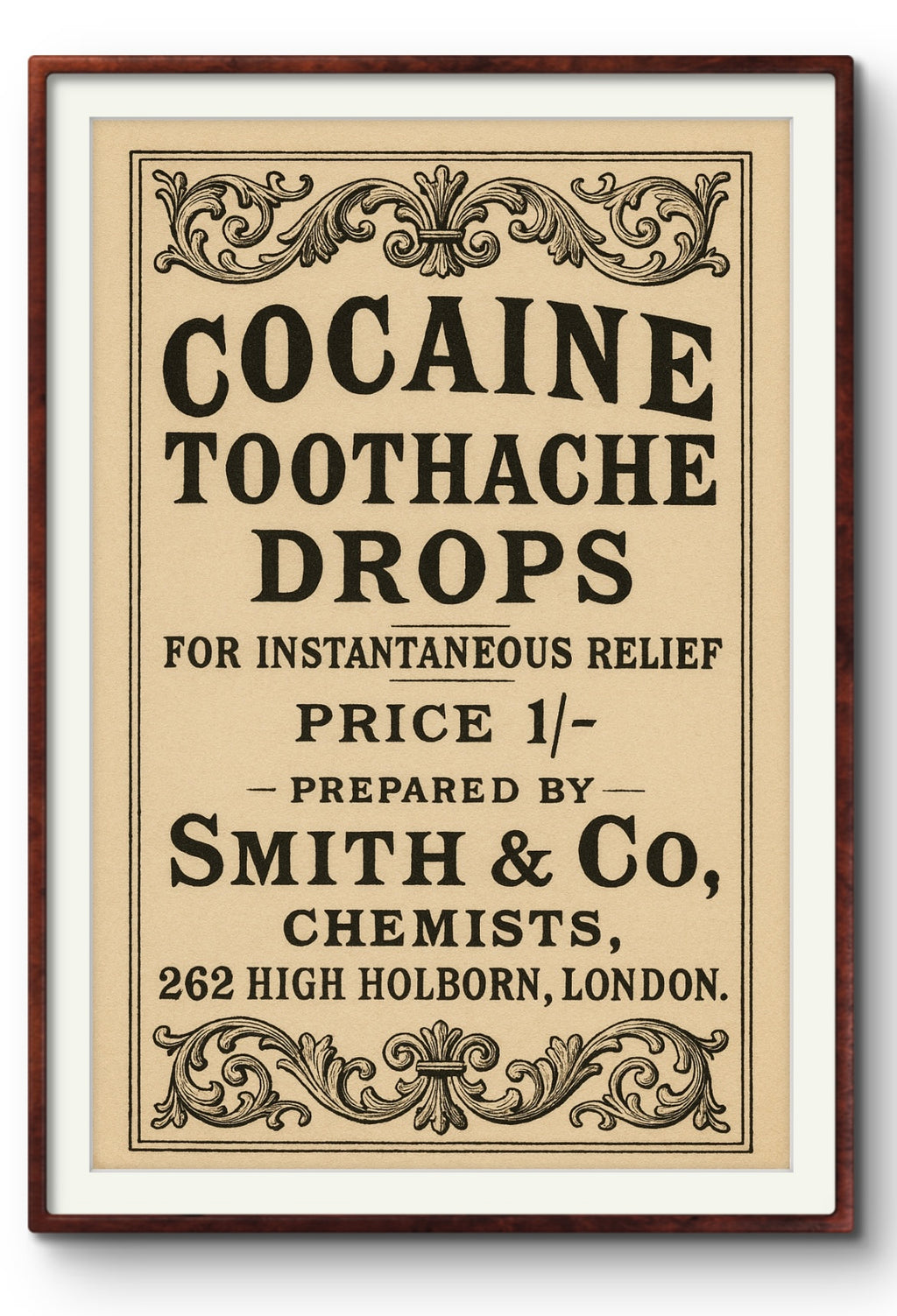 Cocaine Toothache Drops — Smith & Co Chemists, High Holborn c.1885