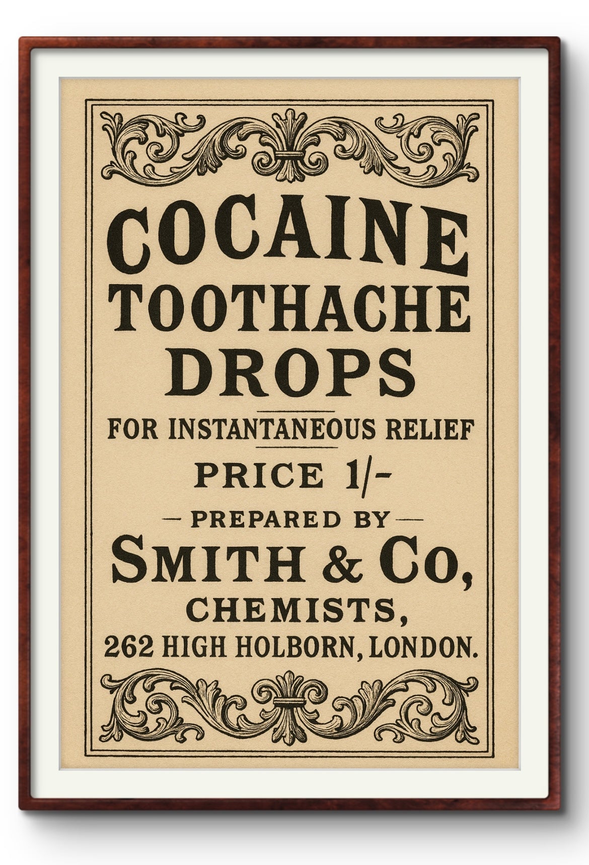 Cocaine Toothache Drops — Smith & Co Chemists, High Holborn c.1885