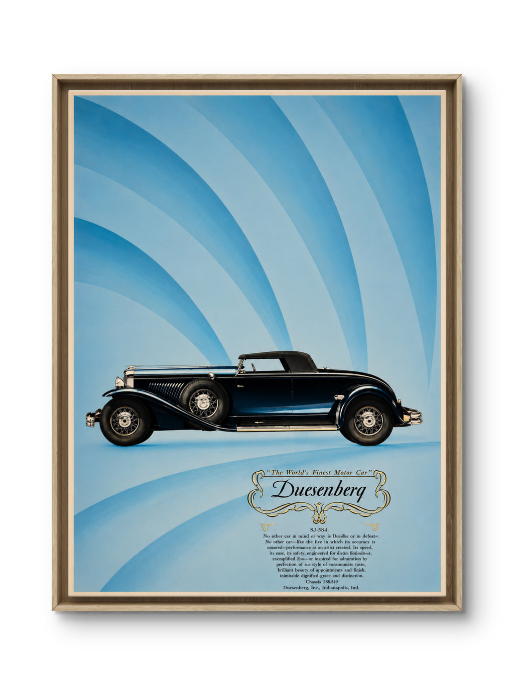 He Drives a Duesenberg — 1930s American Luxury Automobile Poster