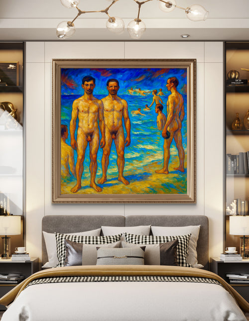 "Male Bathers," school of Edvard Munch, an Elliott Best Original.