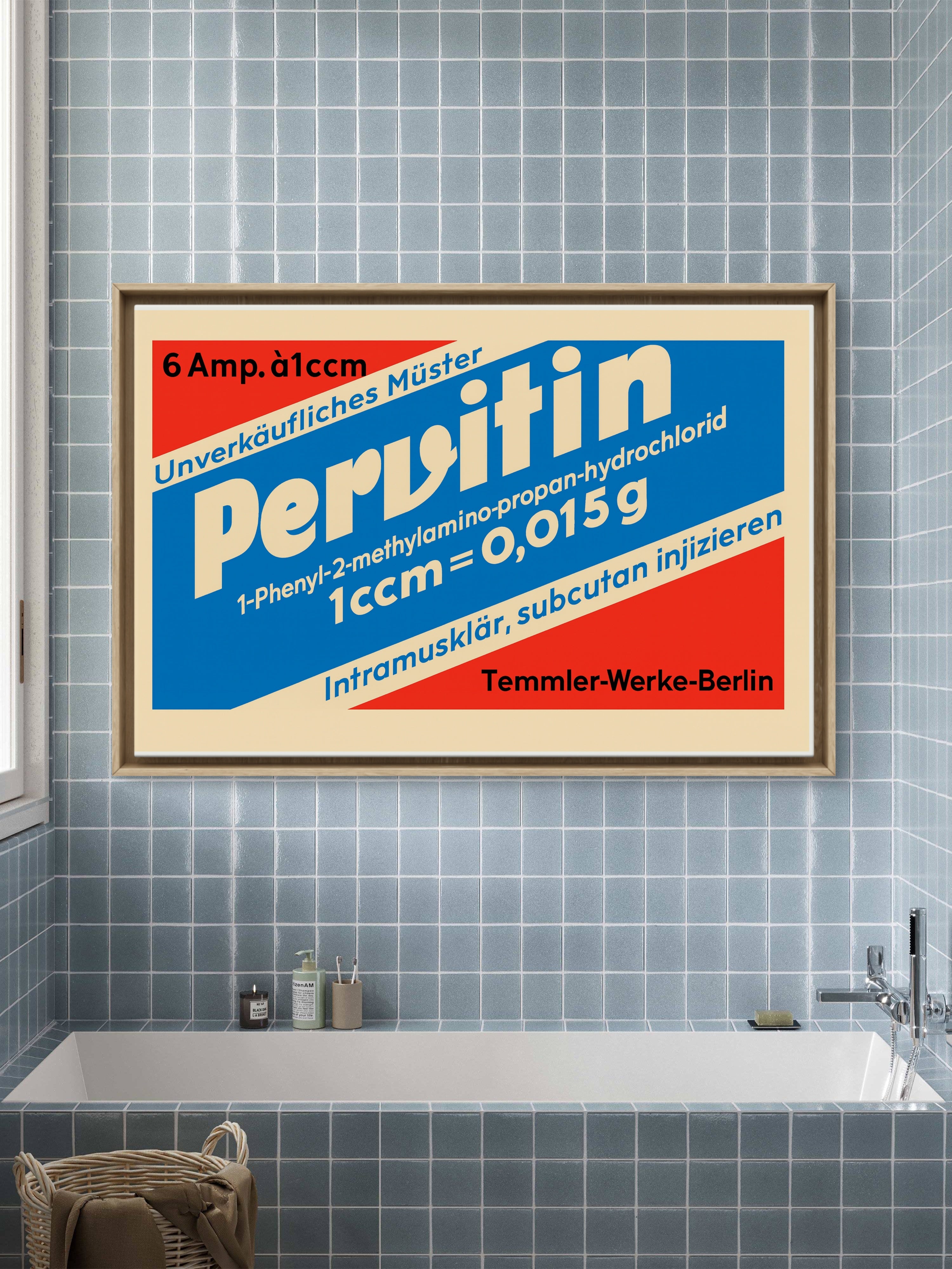 Pervitin 1940s Product Label — Vintage WWII Pharmaceutical History Print