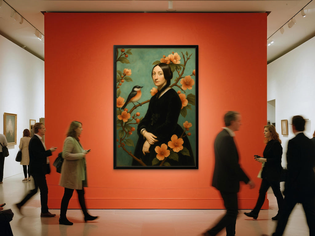 Chinoiserie Portrait Lady with Bird and Blossom - Oriental Style Art
