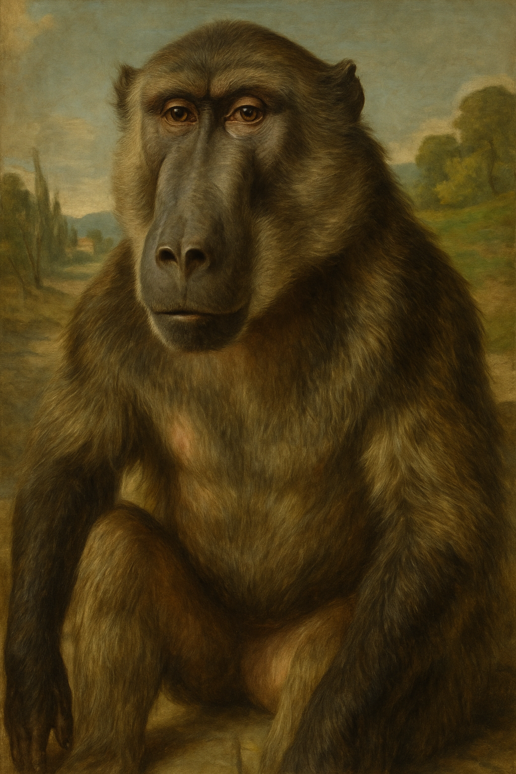 Baboon Renaissance Portrait - Whimsical Animal Art