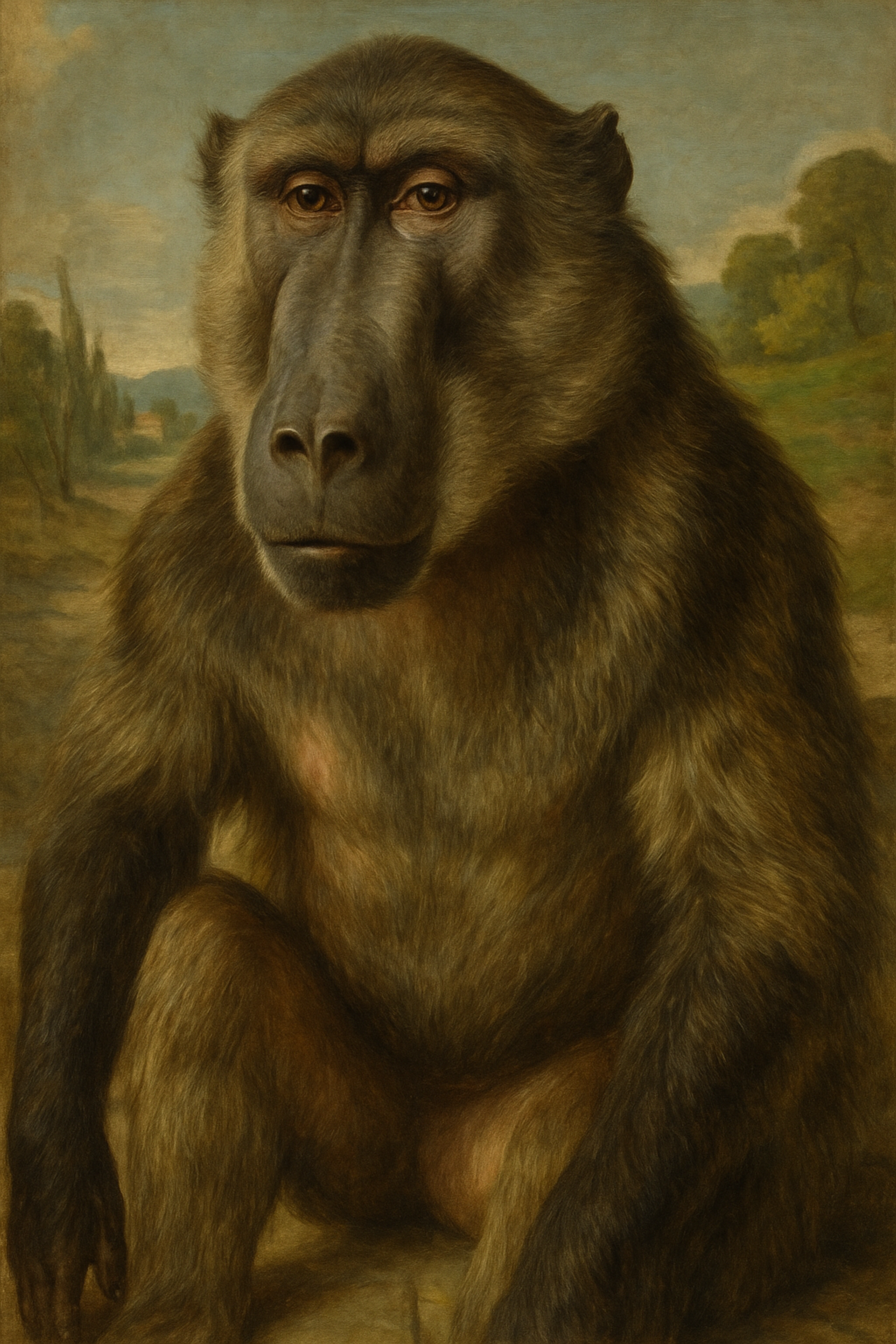 Baboon Renaissance Portrait - Whimsical Animal Art