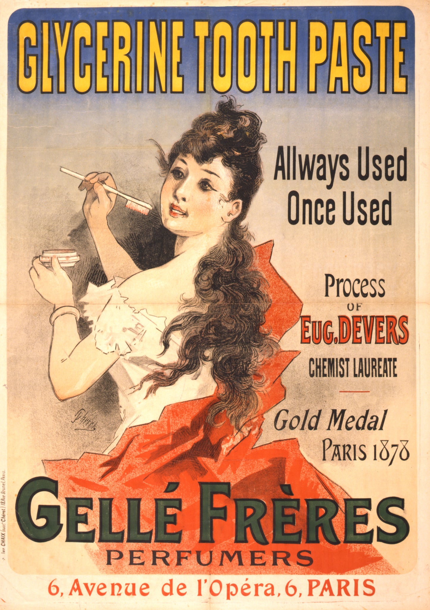 "Glycerine Tooth Paste," from the Parisian perfumery Gellé Frères, by Jules Chéret 1878