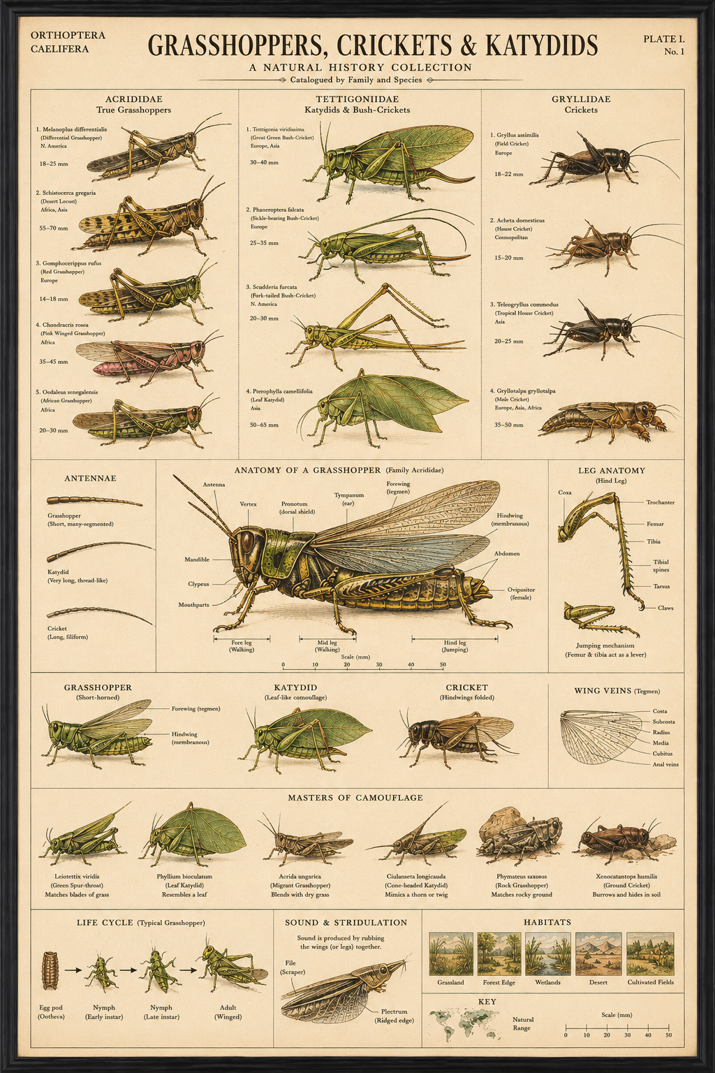 Grasshopper — Naturalist Specimen Plate, Elliott Best Natural World Collection