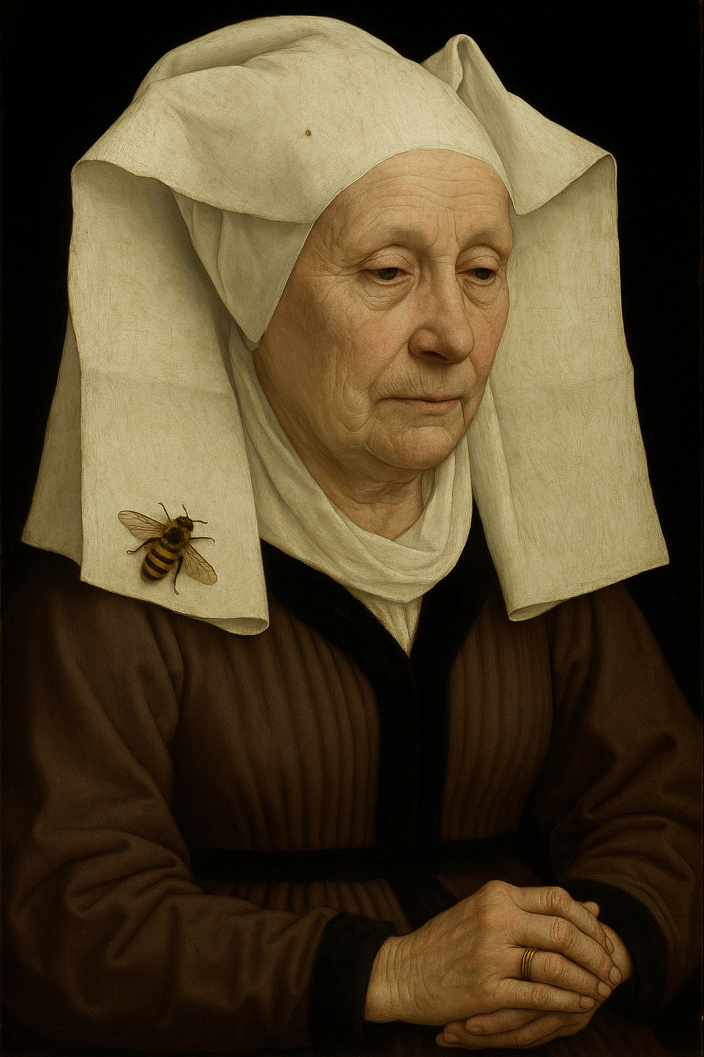 Hans Memling School Portrait - Elderly Woman with Bee 15th Century