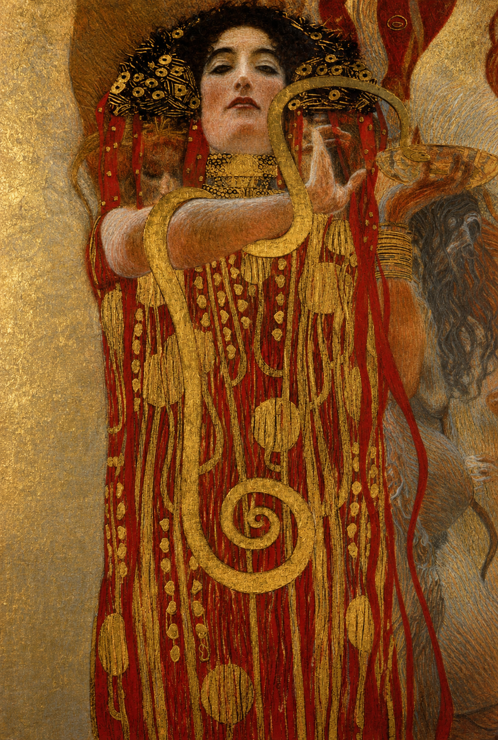 Detail of Hygieia, goddess of health, from Klimt’s University of Vienna Faculty Painting "Medicine," 1901, Remastered in the Elliott Best Studio