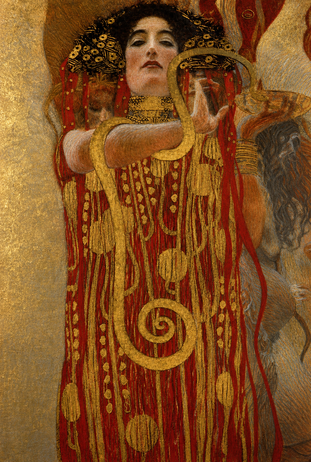 Detail of Hygieia, goddess of health, from Klimt’s University of Vienna Faculty Painting "Medicine," 1901, Remastered in the Elliott Best Studio