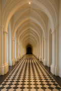 Gothic Hallway — Vaulted White, Black & White Chequerboard Floor