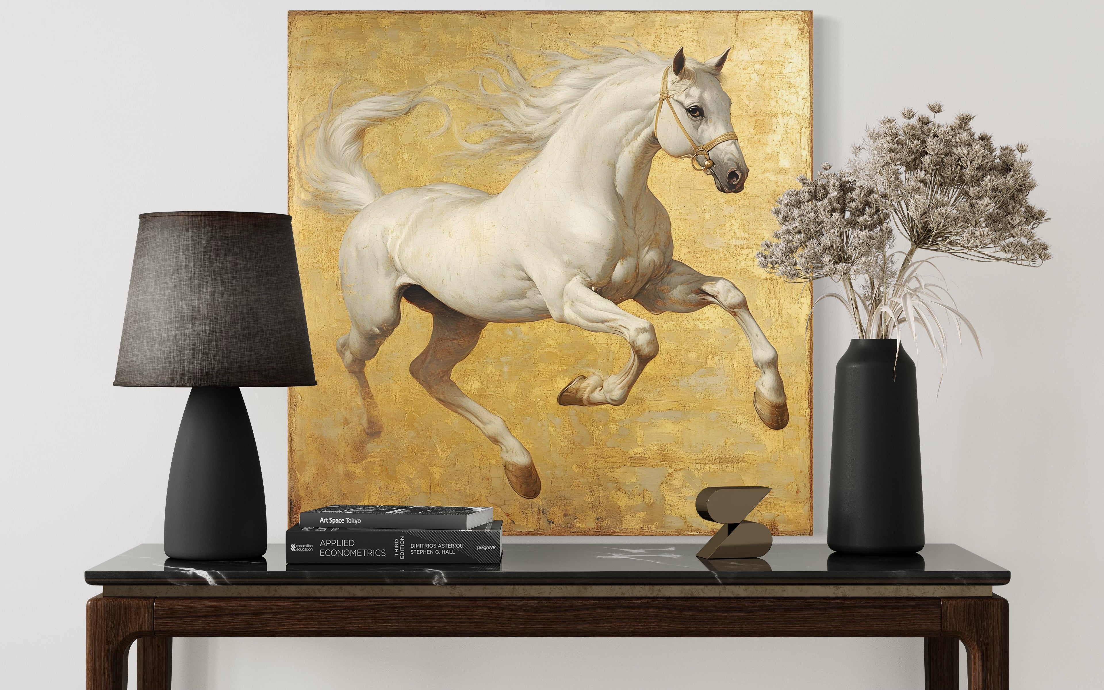 "White Stallion on Gold," school of George Stubbs