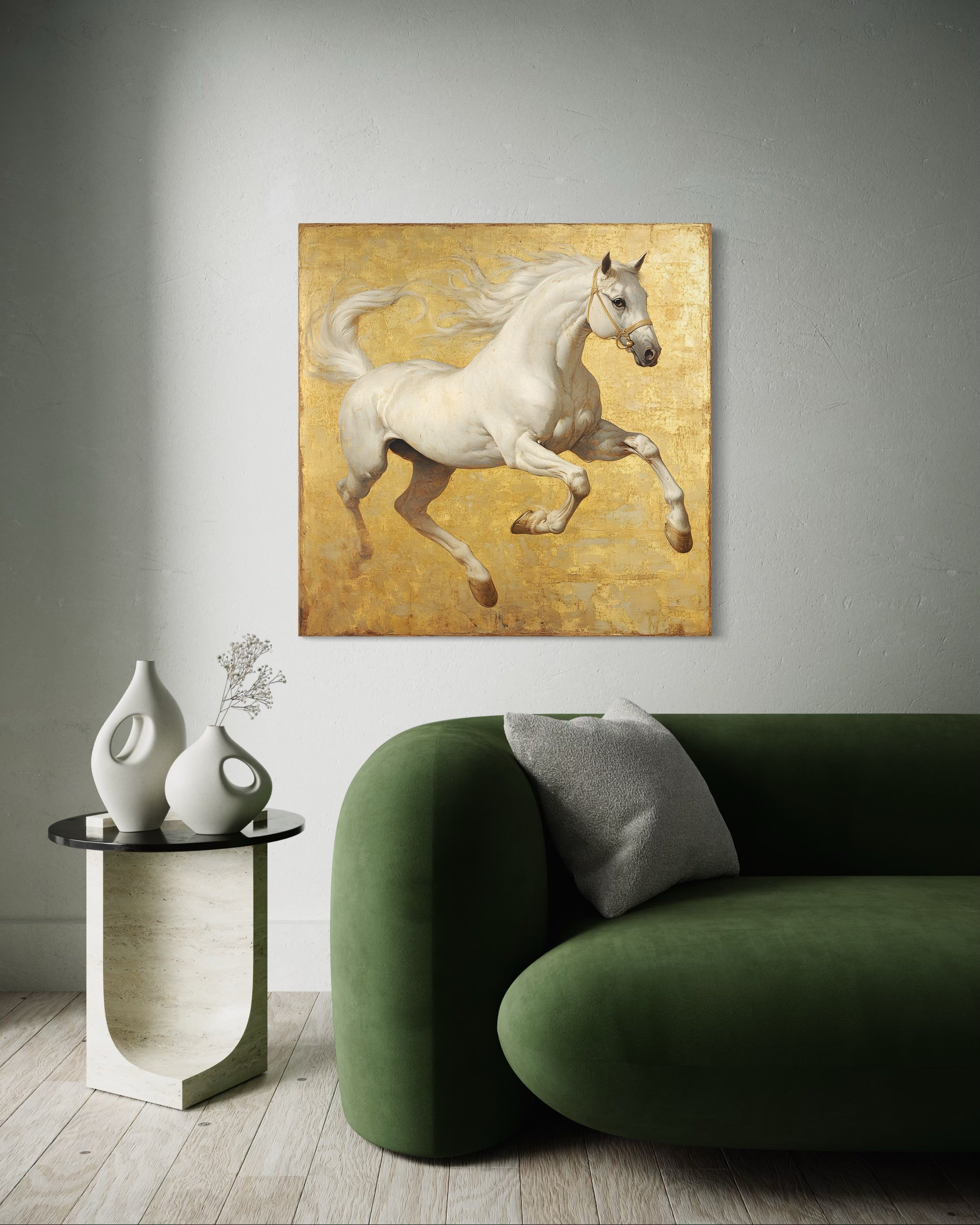 "White Stallion on Gold," school of George Stubbs