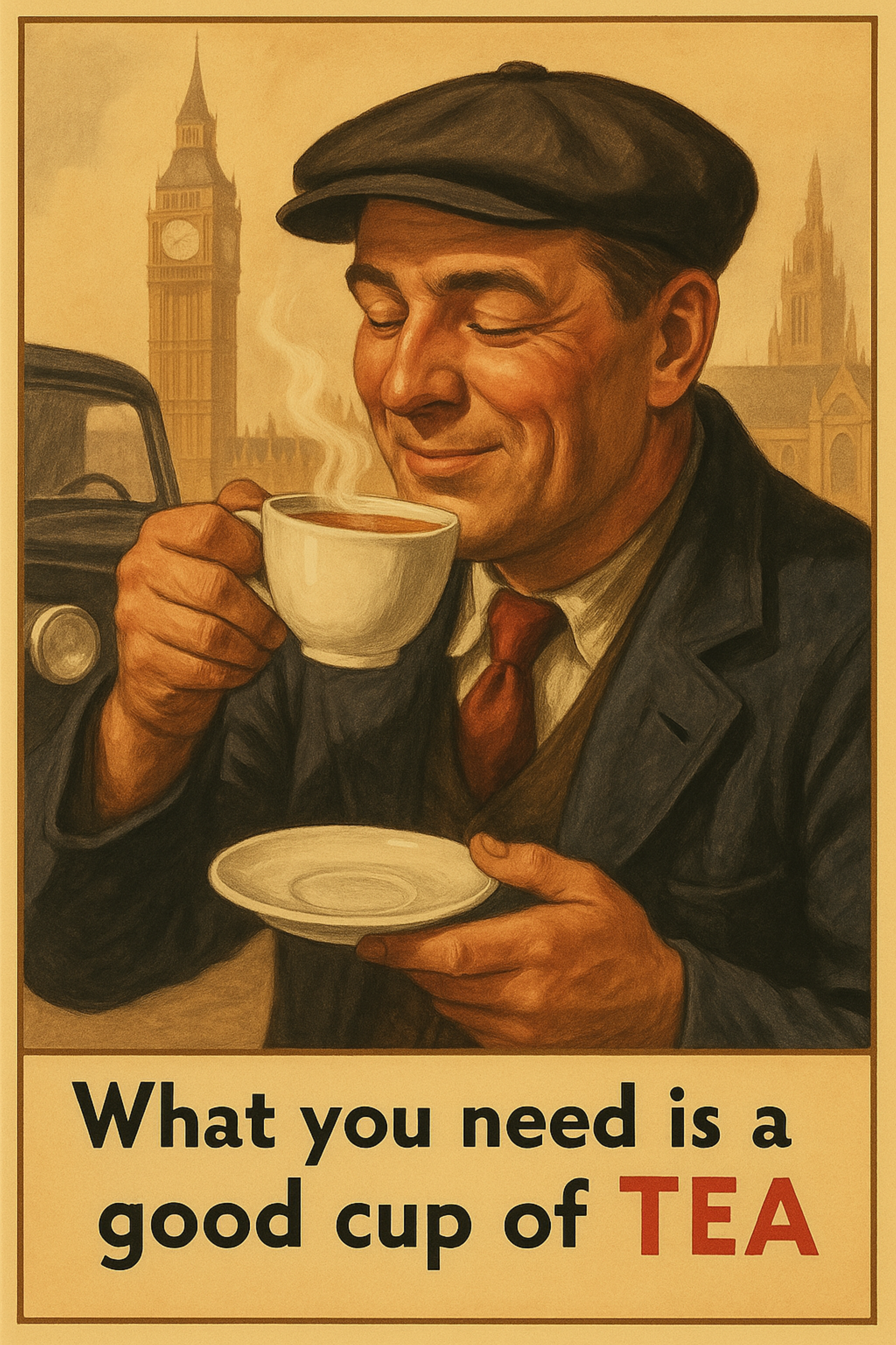 What You Need is a Good Cup of Tea - Vintage British Poster