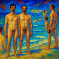 "Male Bathers," school of Edvard Munch, an Elliott Best Original.