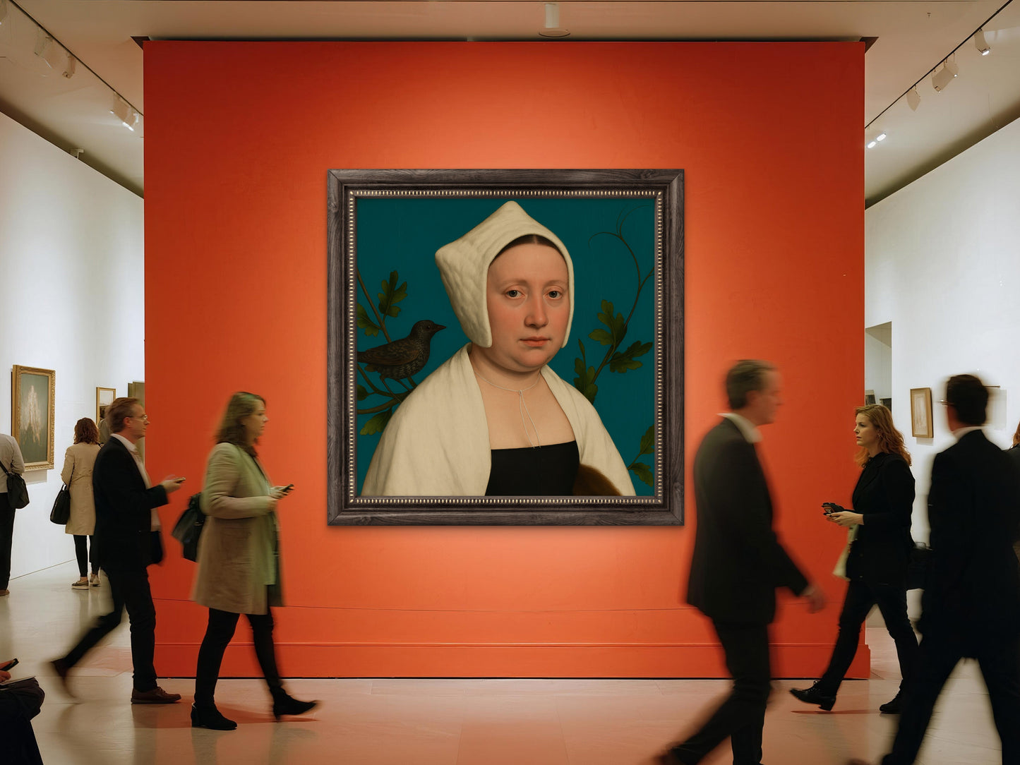 Portrait of a lady with a starling, in the style of Hans Holbein 2025