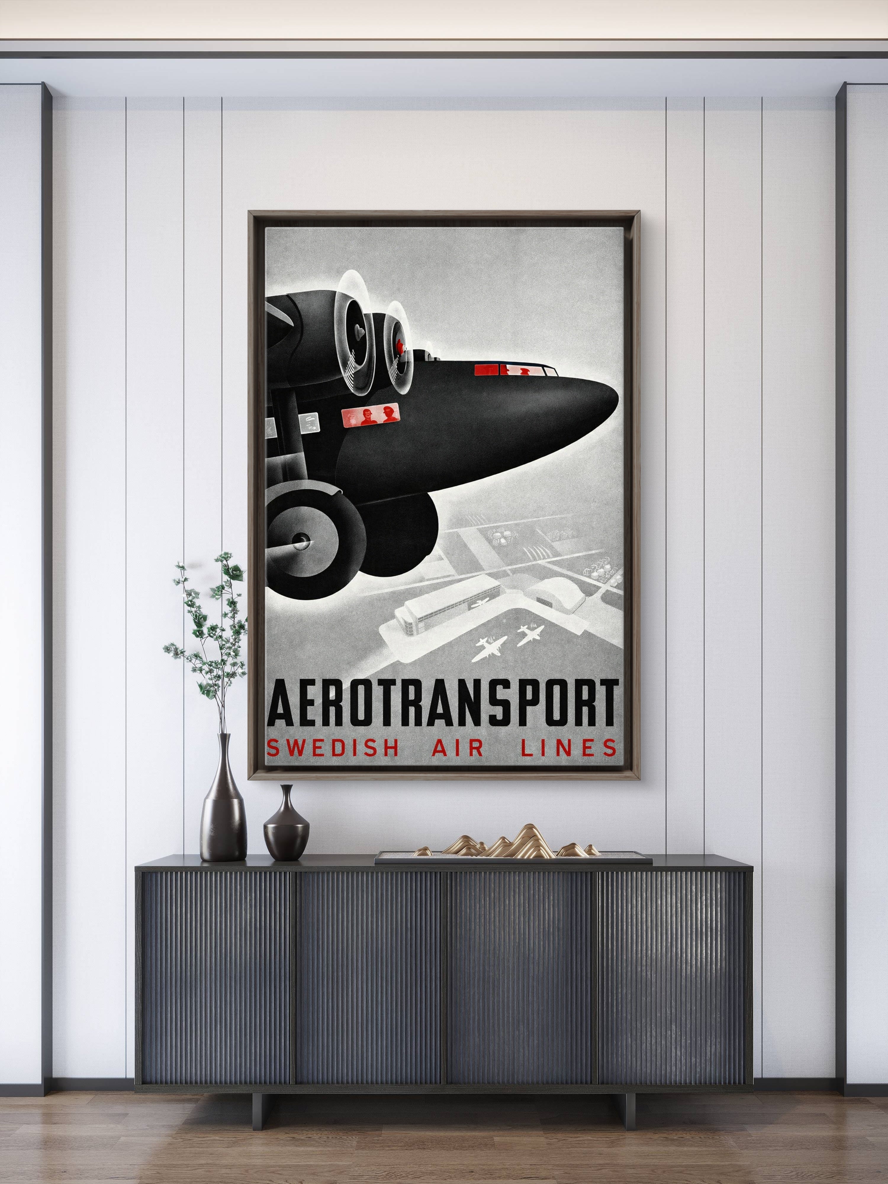 Aerotransport Swedish Air Lines — Vintage Aviation Poster c. 1940s