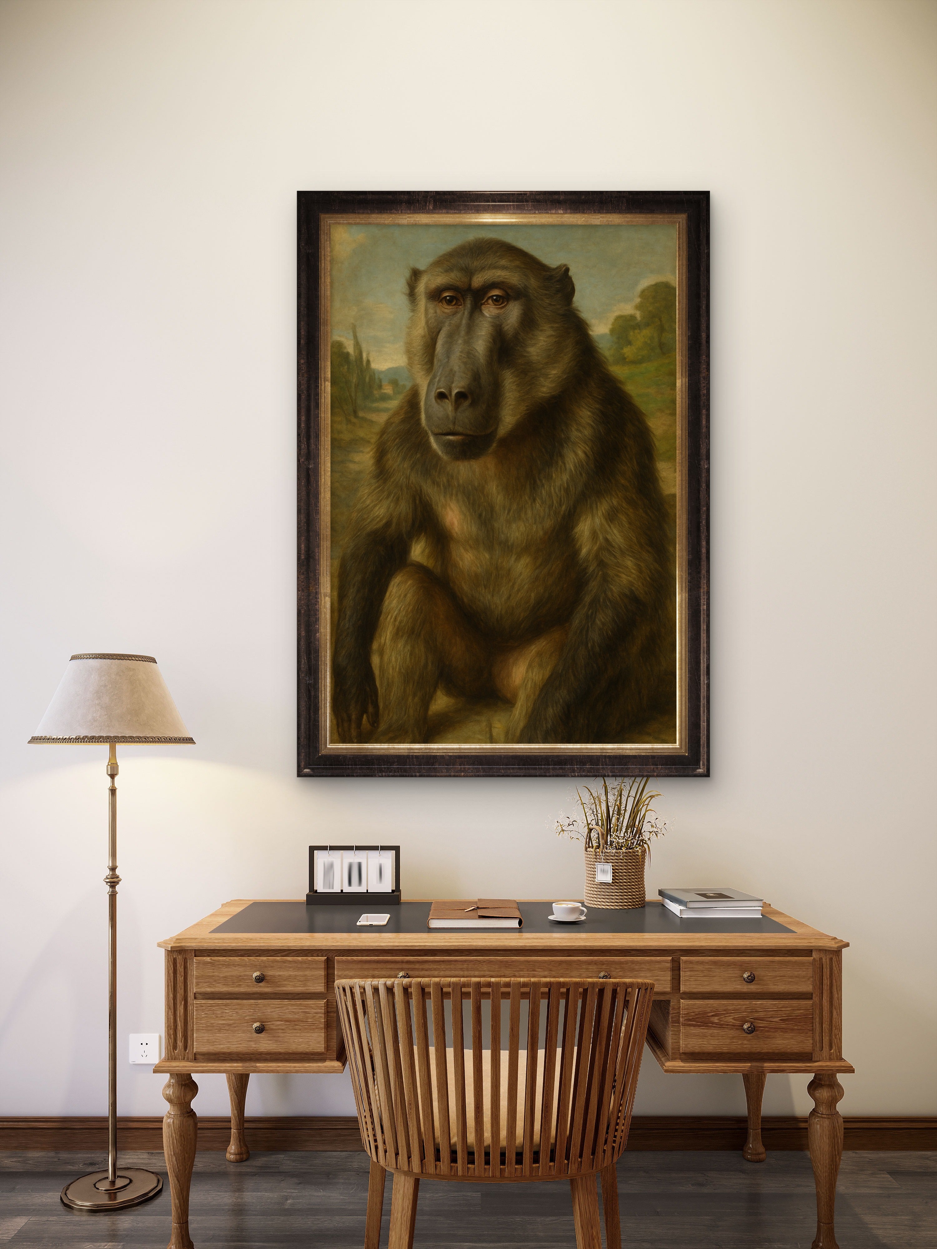 Baboon Renaissance Portrait - Whimsical Animal Art