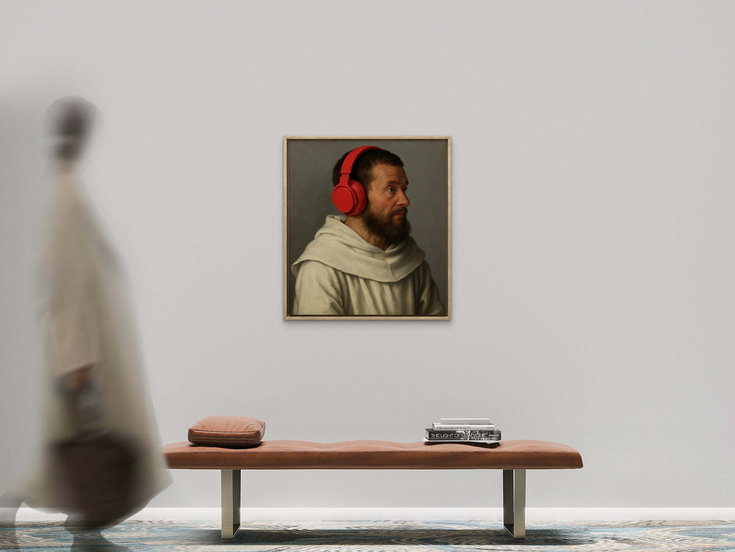 Monk listening to chant with noise cancelling on, after Gothic school.