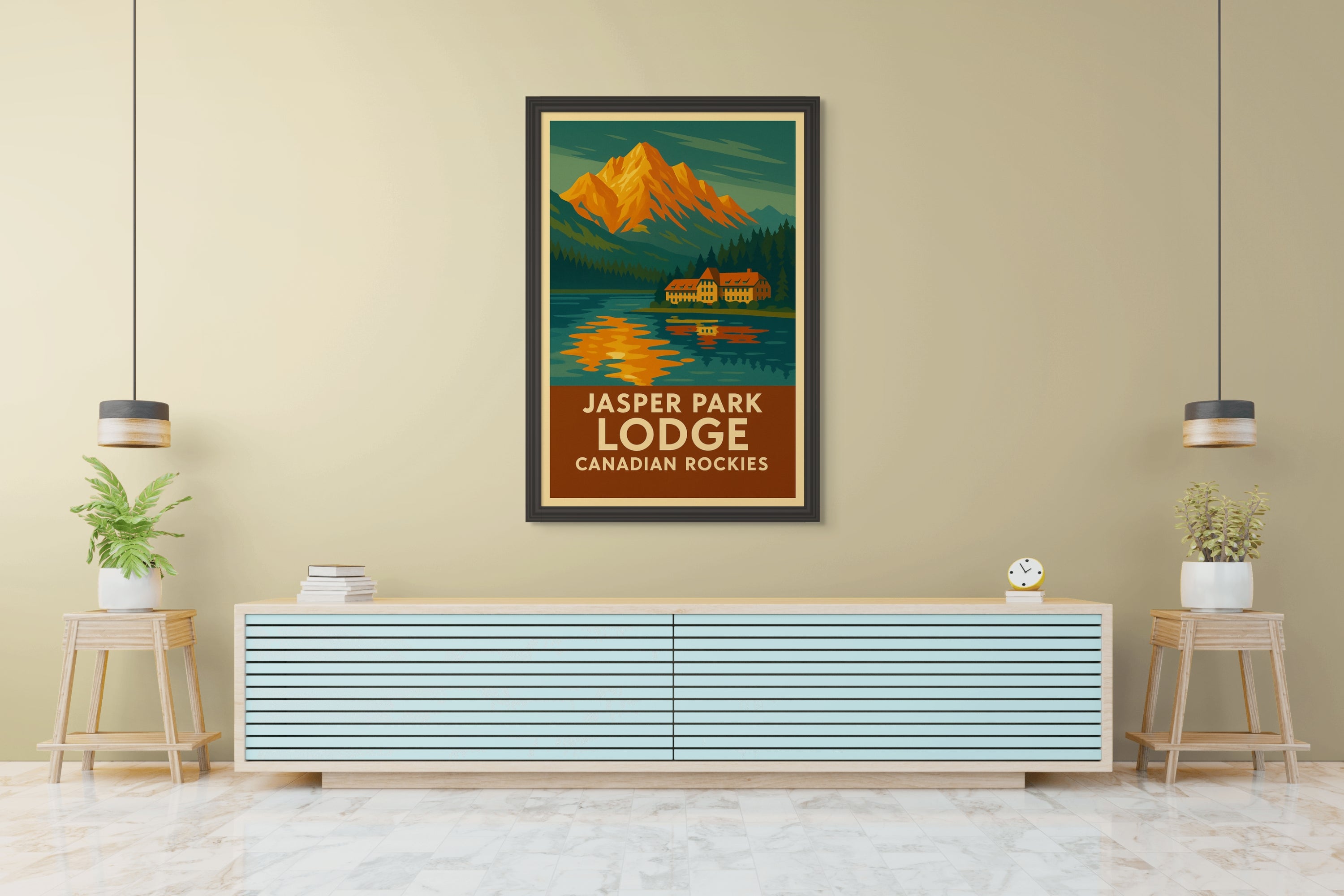 FRAMED & READY TO HANG! Jasper Lodge, Rocky Mountains, Alberta.
