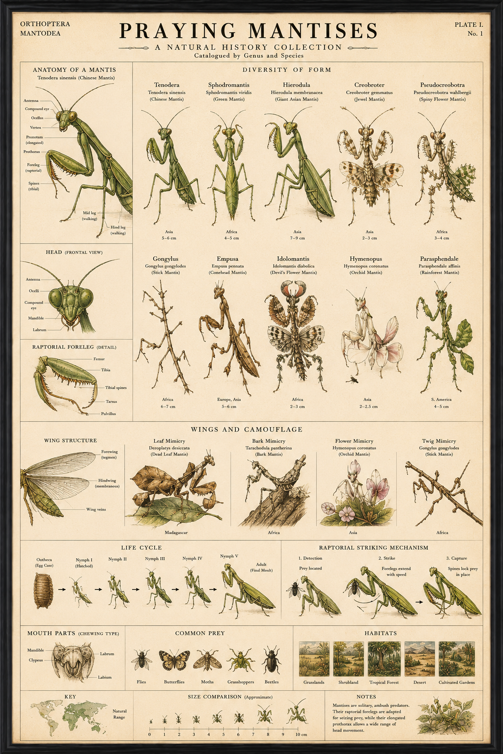 Praying Mantis — Naturalist Specimen Plate IV, Elliott Best Natural World Collection