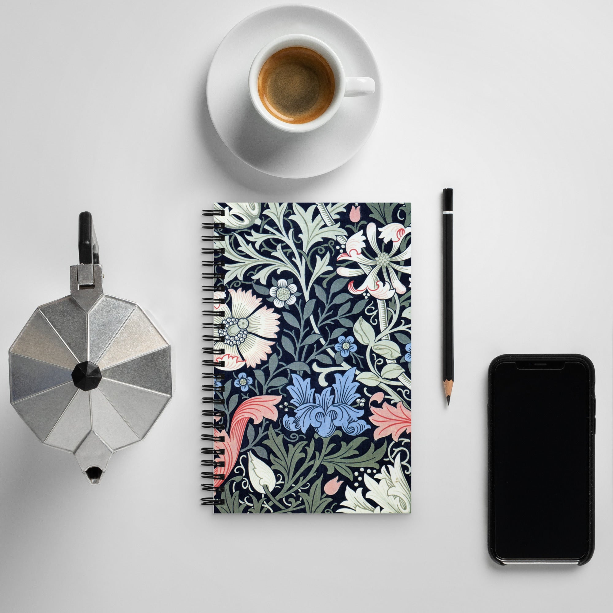 Spiral notebook featuring "Compton," Arts & Crafts design, by John Henry Dearle, 1895.