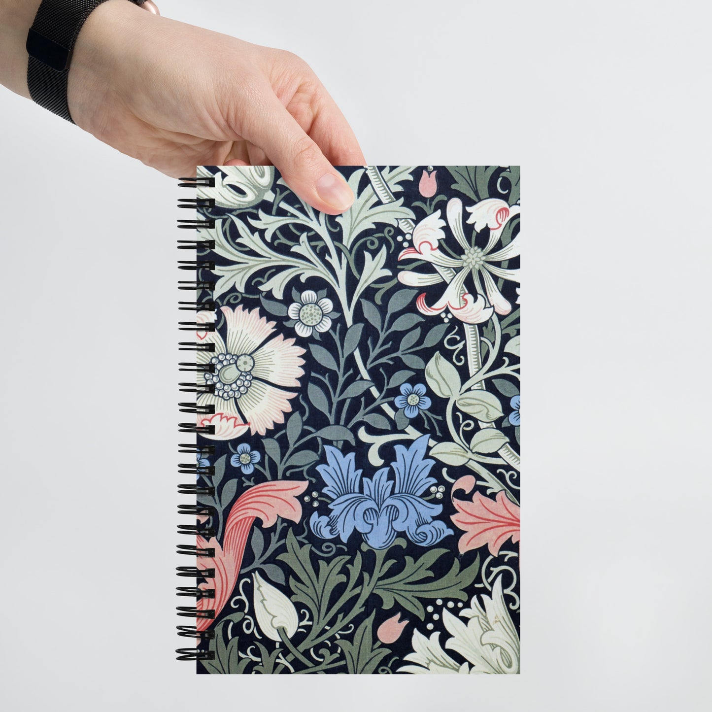 Spiral notebook featuring "Compton," Arts & Crafts design, by John Henry Dearle, 1895.