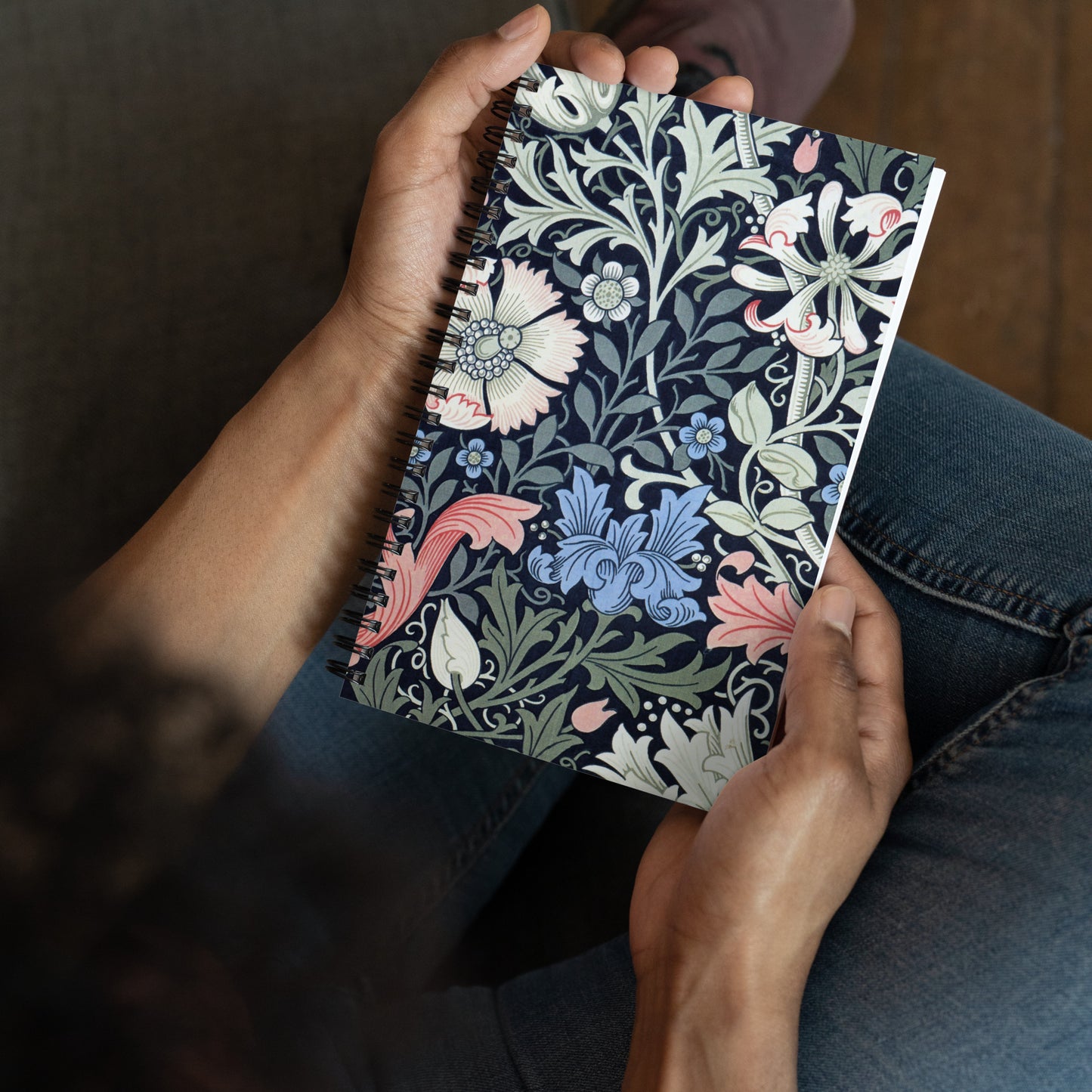 Spiral notebook featuring "Compton," Arts & Crafts design, by John Henry Dearle, 1895.