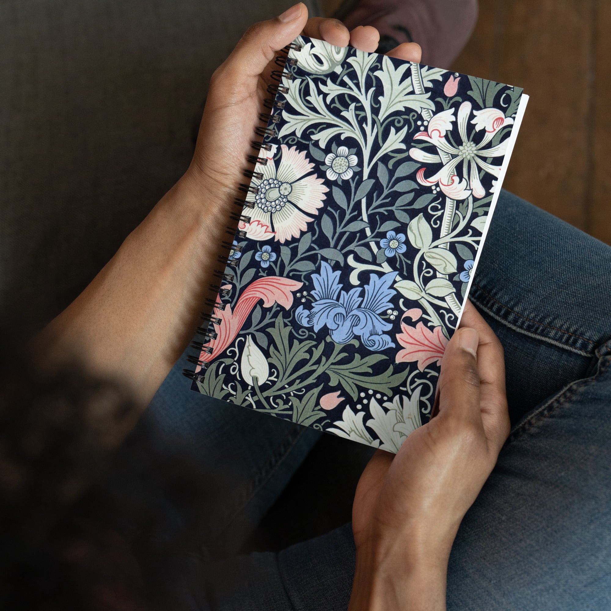 Spiral notebook featuring "Compton," Arts & Crafts design, by John Henry Dearle, 1895.