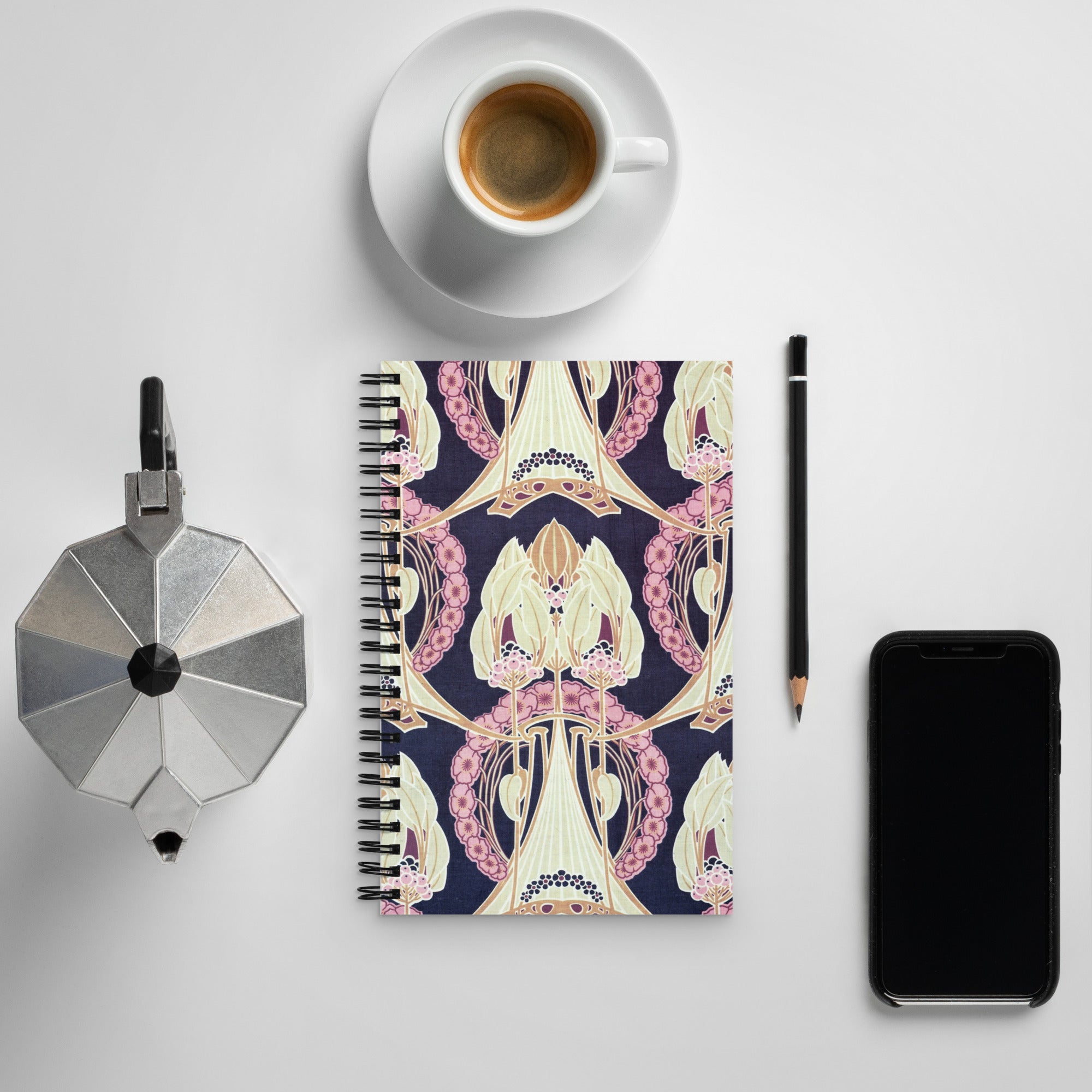 Spiral notebook featuring the 'lanthe,' design, by René Beauclair c. 1900