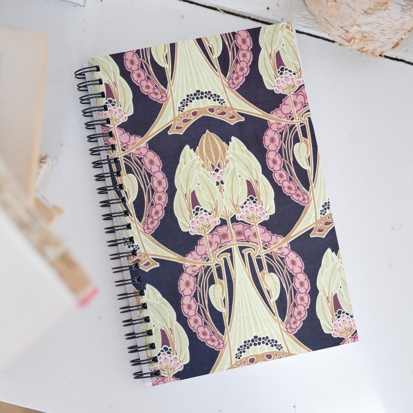 Spiral notebook featuring the 'lanthe,' design, by René Beauclair c. 1900