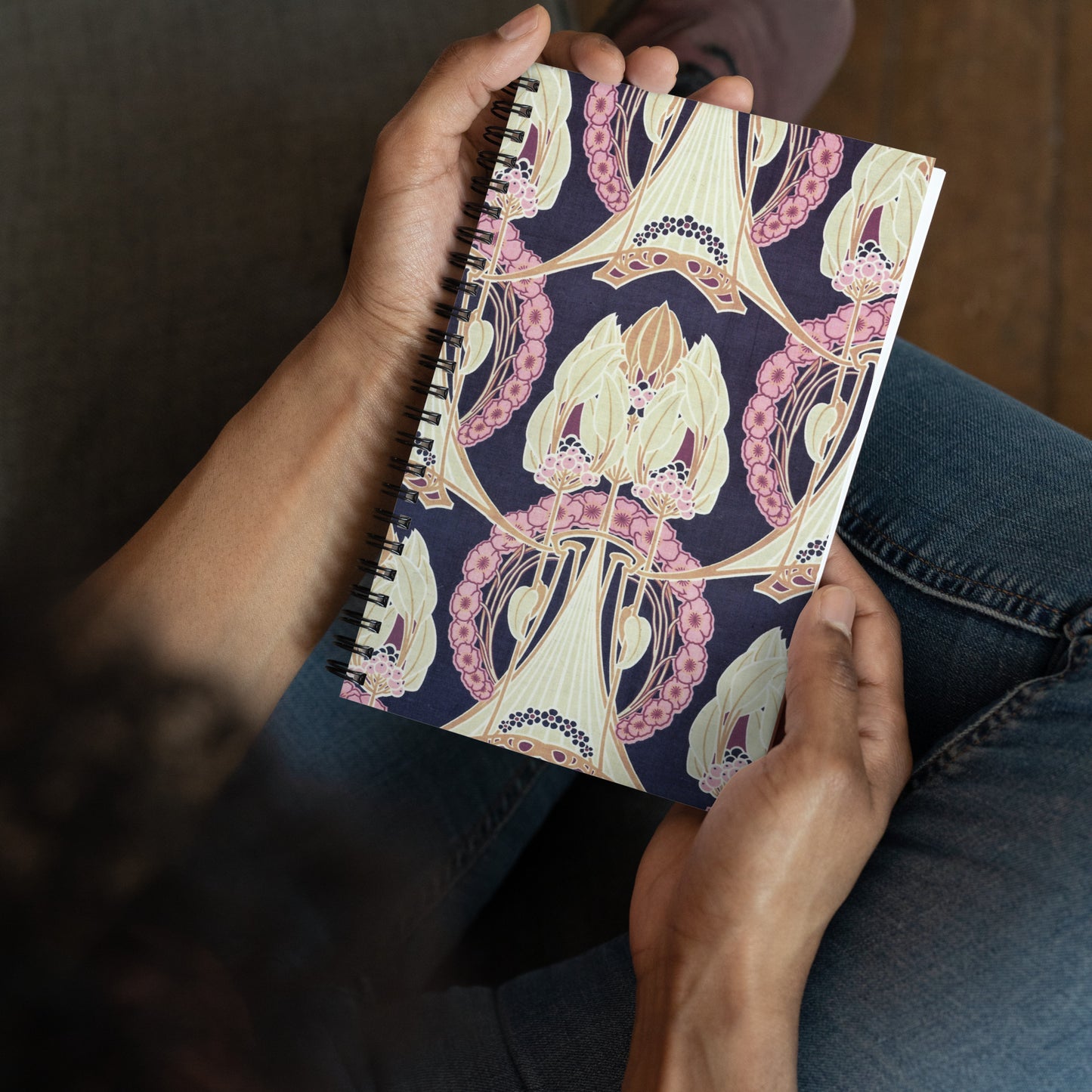 Spiral notebook featuring the 'lanthe,' design, by René Beauclair c. 1900