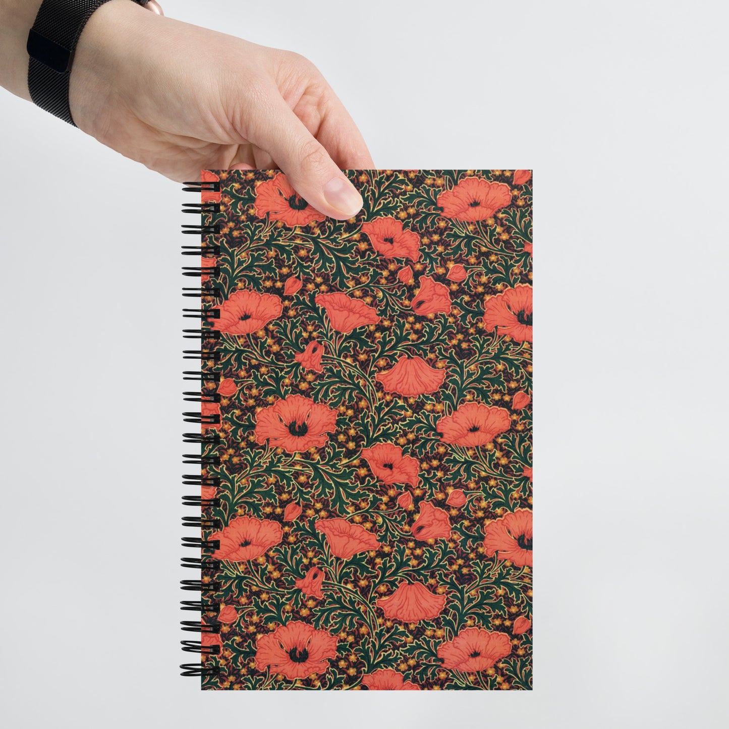 Spiral notebook featuring Poppy design, by Thomas Wardle & Co. c. 1885.