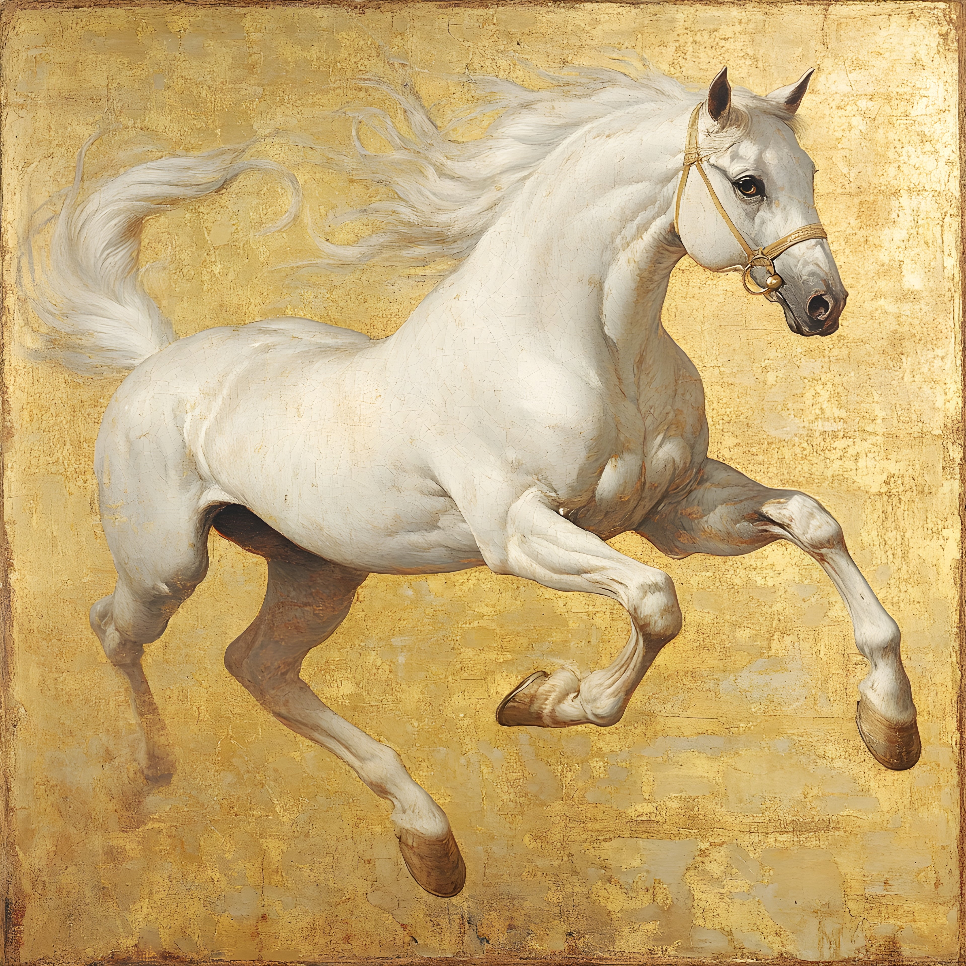 "White Stallion on Gold," school of George Stubbs